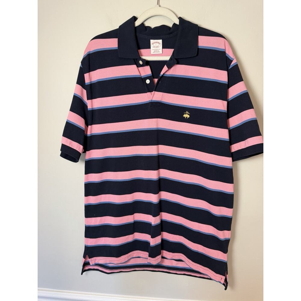 Brooks Brother Pique Short Sleeve Stripe Polo Men's L Cotton